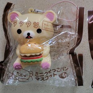 San-X Korilakkuma bear Hamburger squishy toy cell phone strap keychain
